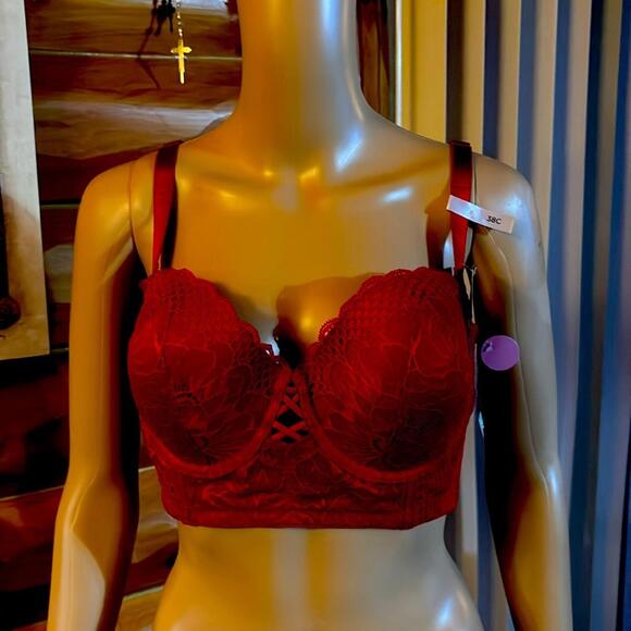 Ambrielle Red Lace Deep V Bra NWT - Picture 1 of 6